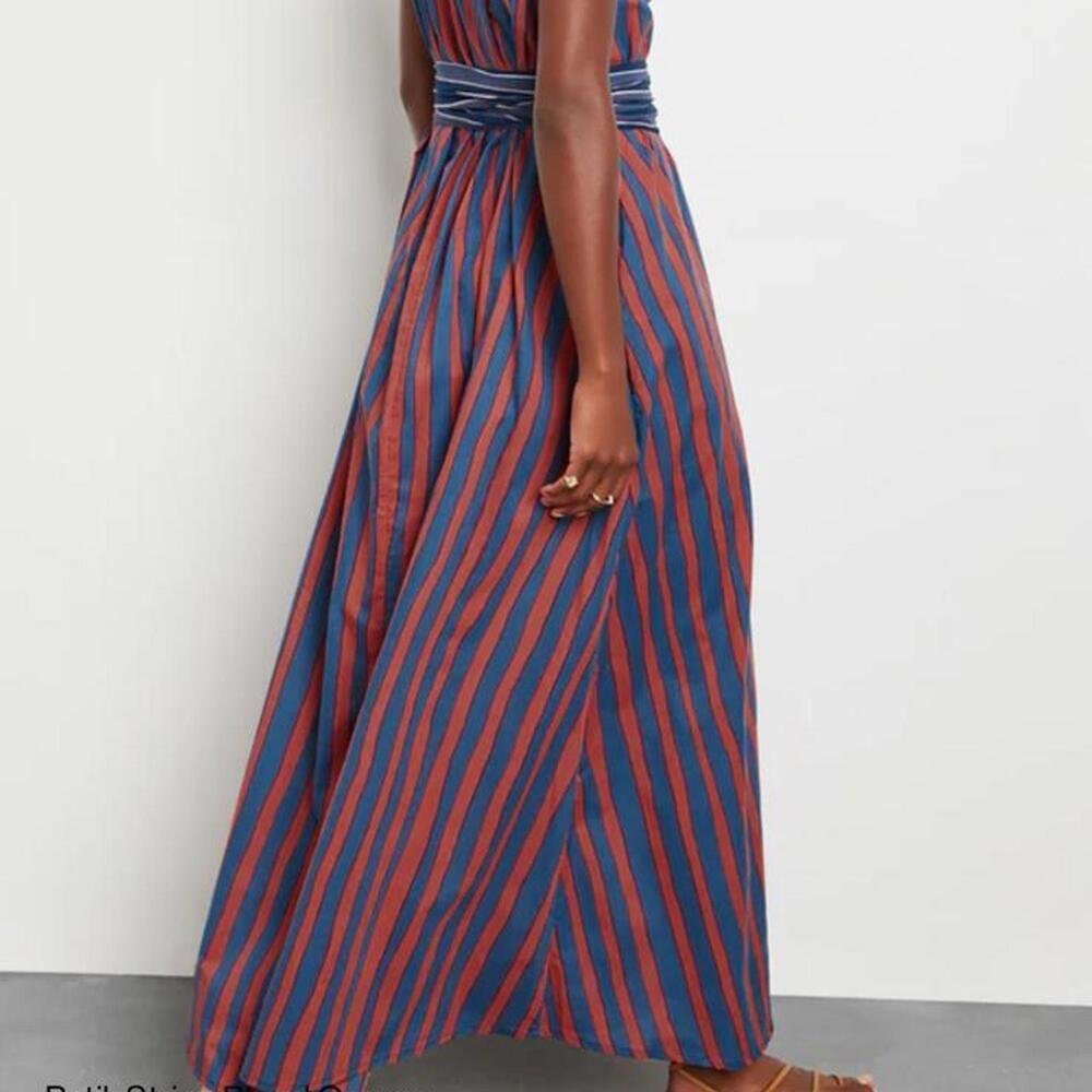 Natalie Martin Striped Cotton Midi Dress with Tie Belt - Picture 8 of 9